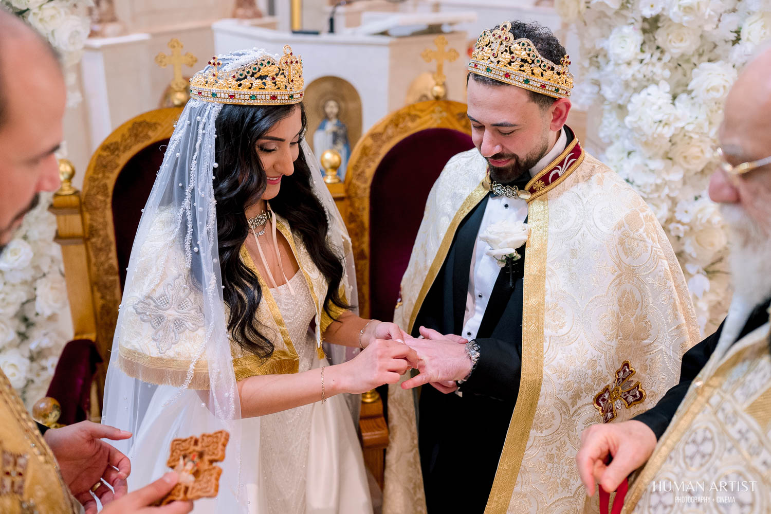 Exchange of rings during a Coptic Orthodox wedding ceremony